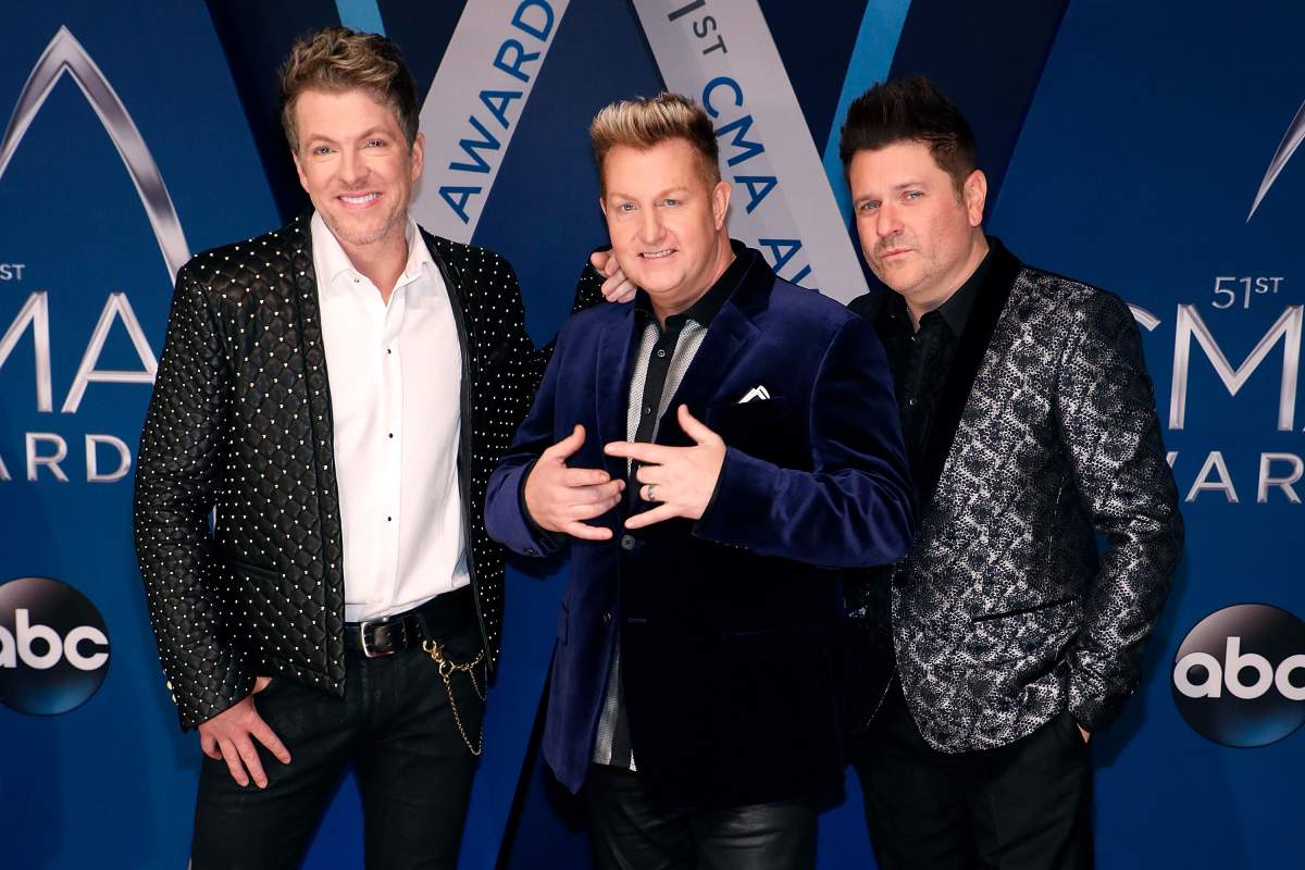 (L-R) Joe Don Rooney, Gary LeVox and Jay DeMarcus of Rascal Flatts attend the 51st annual CMA Awards at the Bridgestone Arena on Nov. 8, 2017 in Nashville, Tenn.