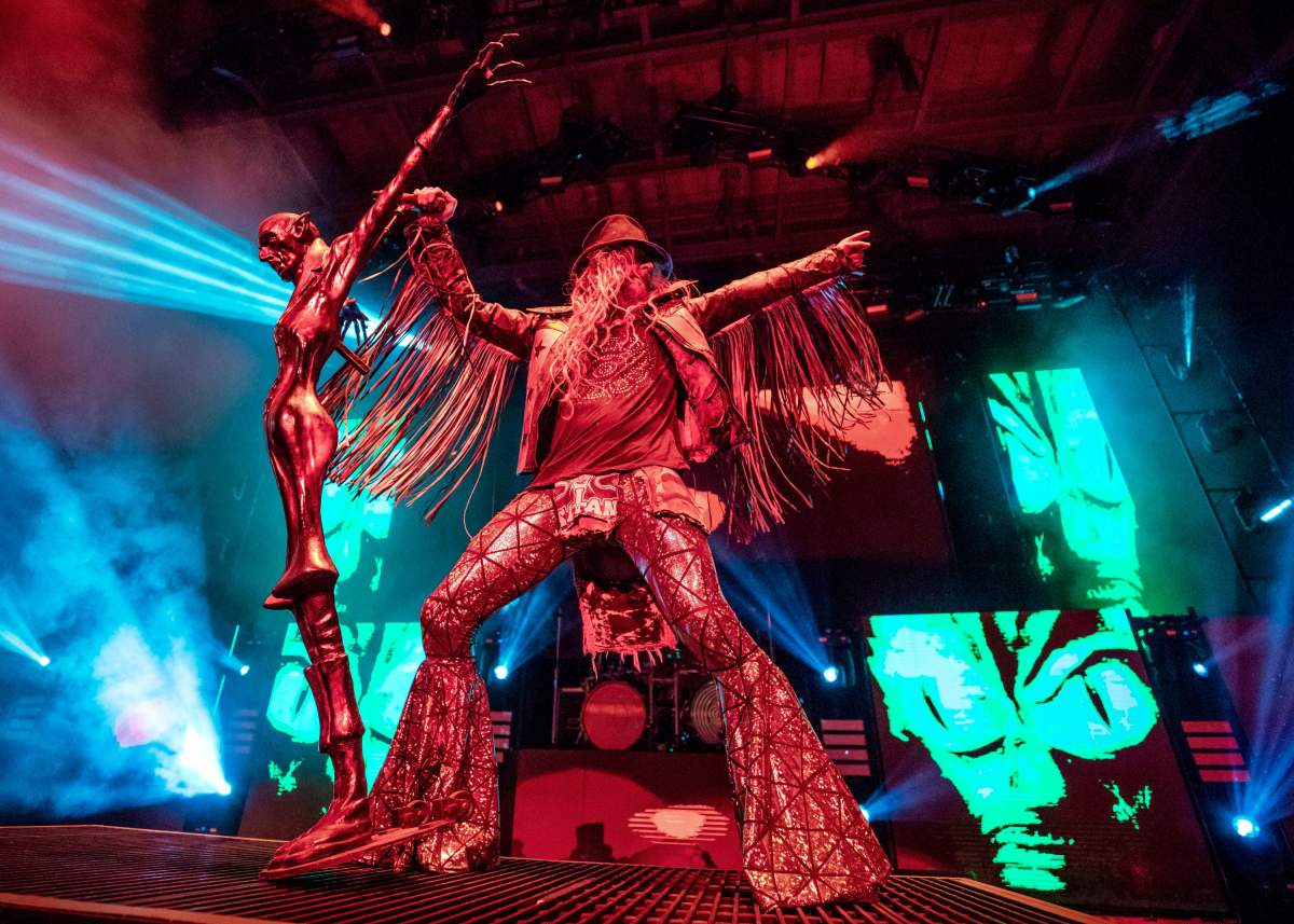 Rob Zombie performs during the ‘Twins Of Evil: The Second Coming’ tour opener at DTE Energy Music Theater on July 11, 2018, in Clarkston, Mich.