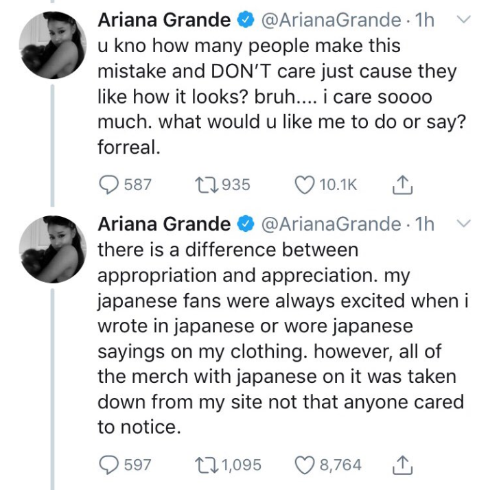Ariana Grande responds to accusations of cultural appropriation over  Japanese tattoo - National 