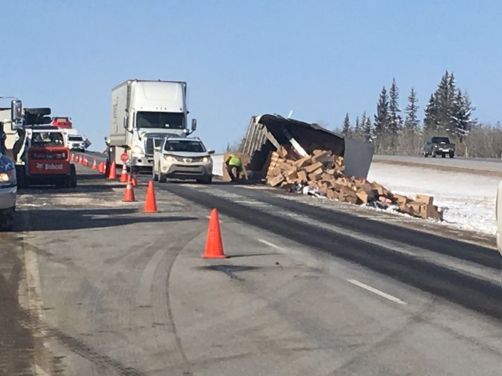 A crash on eastbound Highway 1 near Cochrane Alta. caused delays for motorists on Feb. 7, 2019.