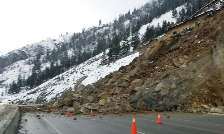 A rockslide has closed Highway 97 in the South Okanagan.