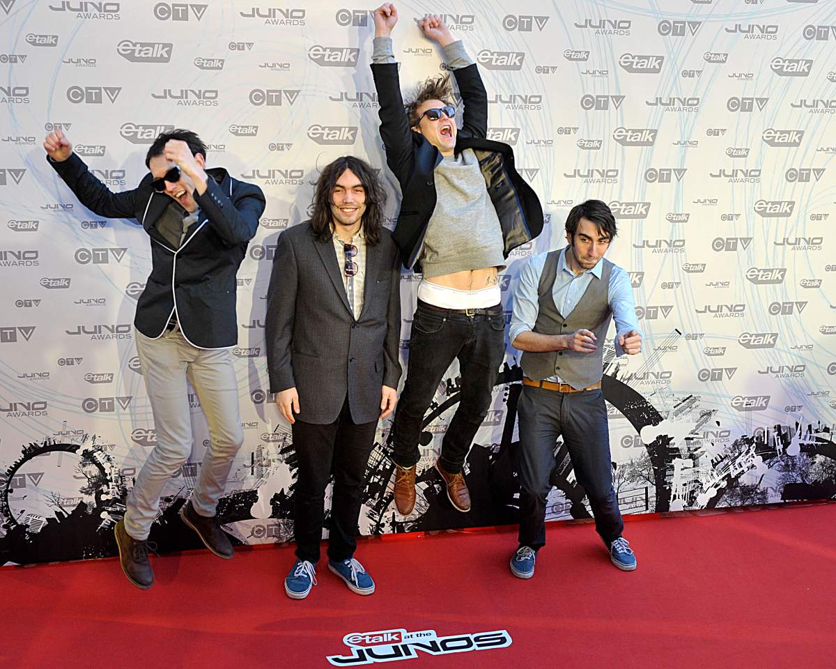 (L-R) Nixon Boyd, Jake Boyd, Menno Versteeg and Dan Baxter of Hollerado pose on the red carpet at the 2011 Juno Awards at the Air Canada Centre on March 27, 2011, in Toronto.