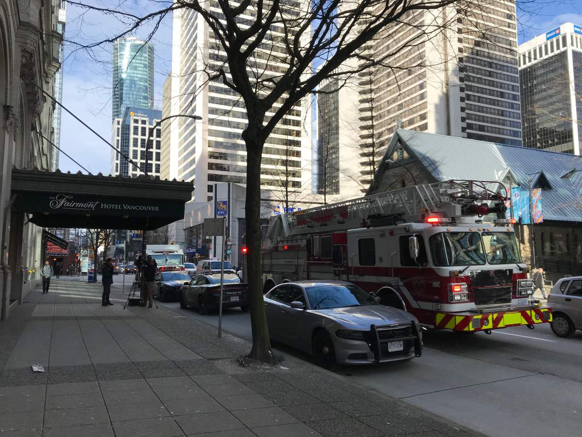 First responders on scene at the Hotel Vancouver Monday morning.