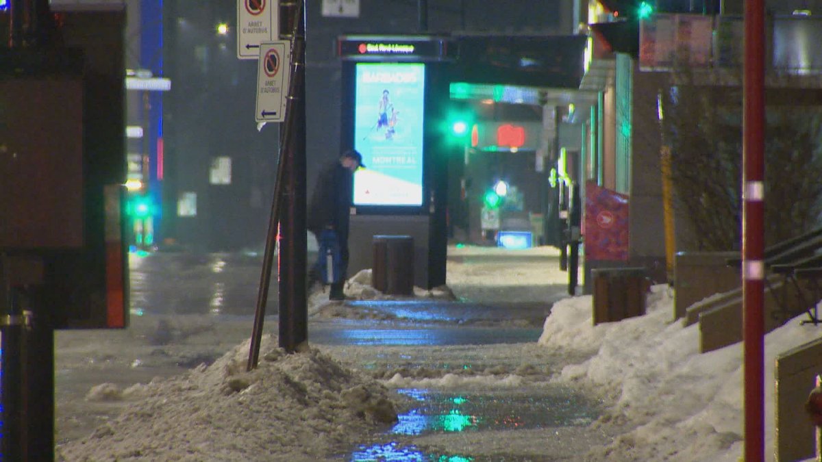 Icy sidewalks in downtown Montreal.