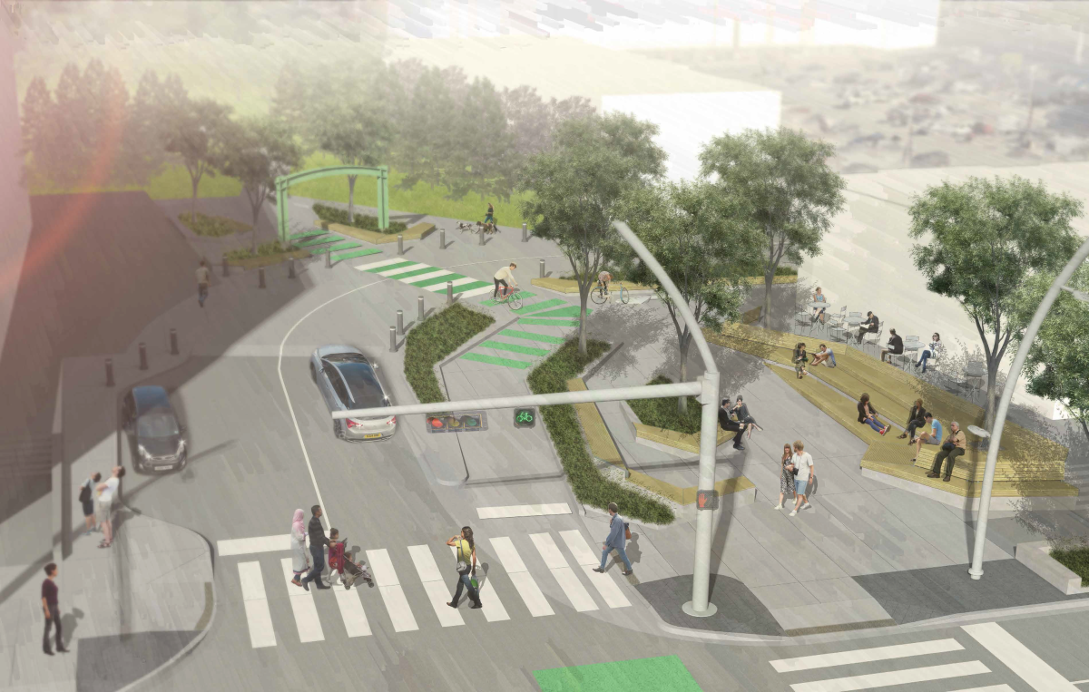 Rendering of the Imagine Jasper Avenue 110 Street intersection redesign.