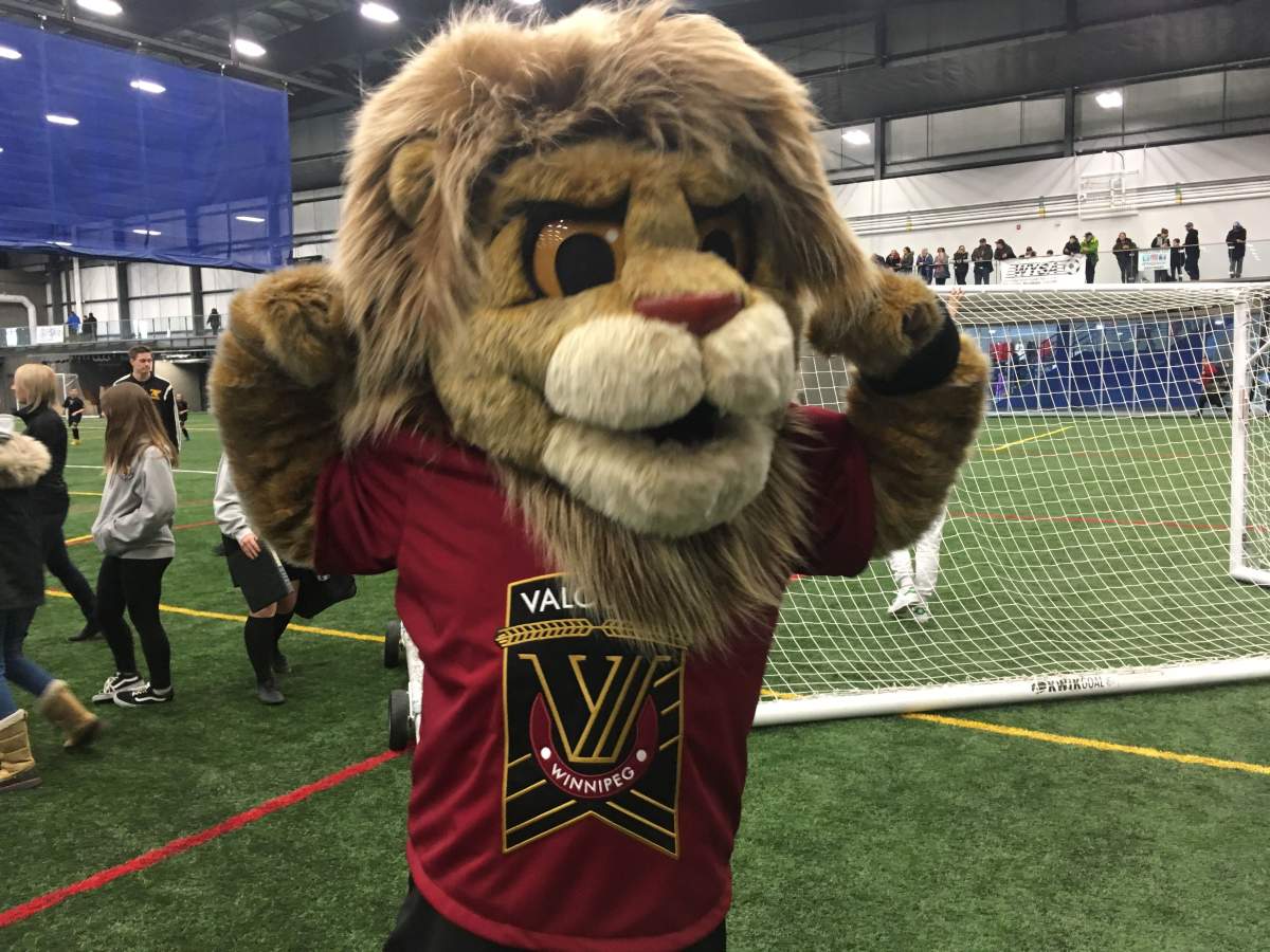 Valour FC mascot Vic the Lion strikes a pose.