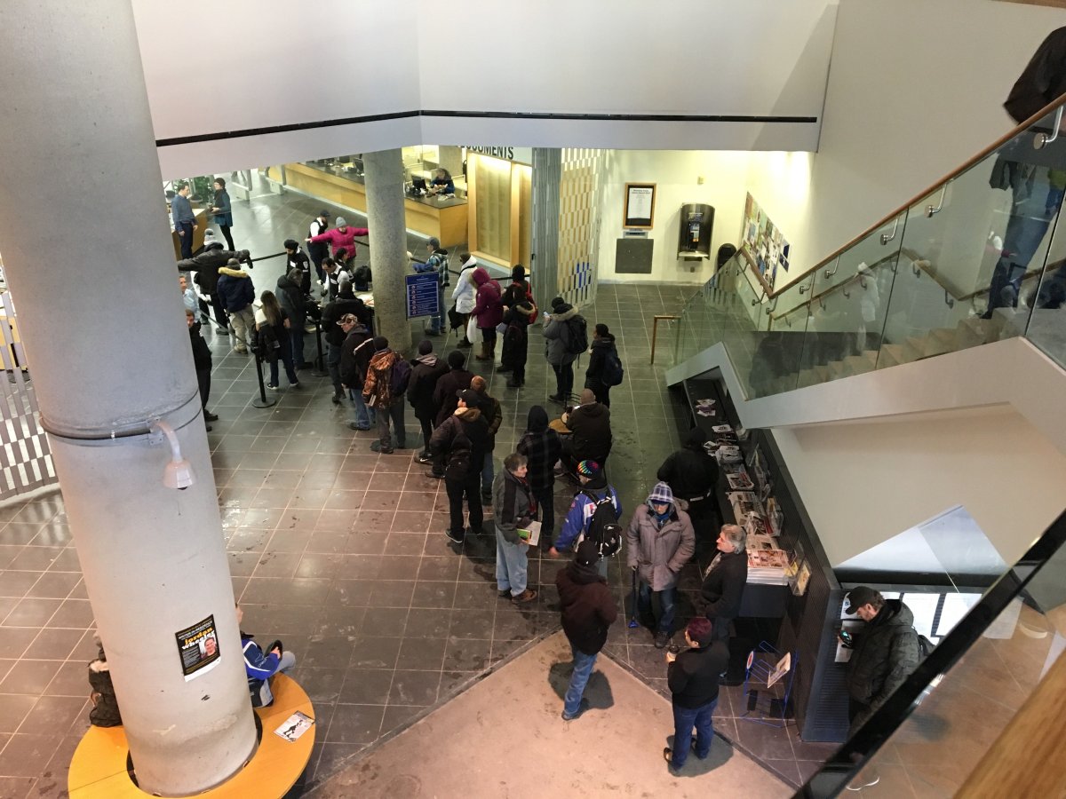 Users wait to get into the Winnipeg Millennium Library Monday, Feb. 25, 2019.
