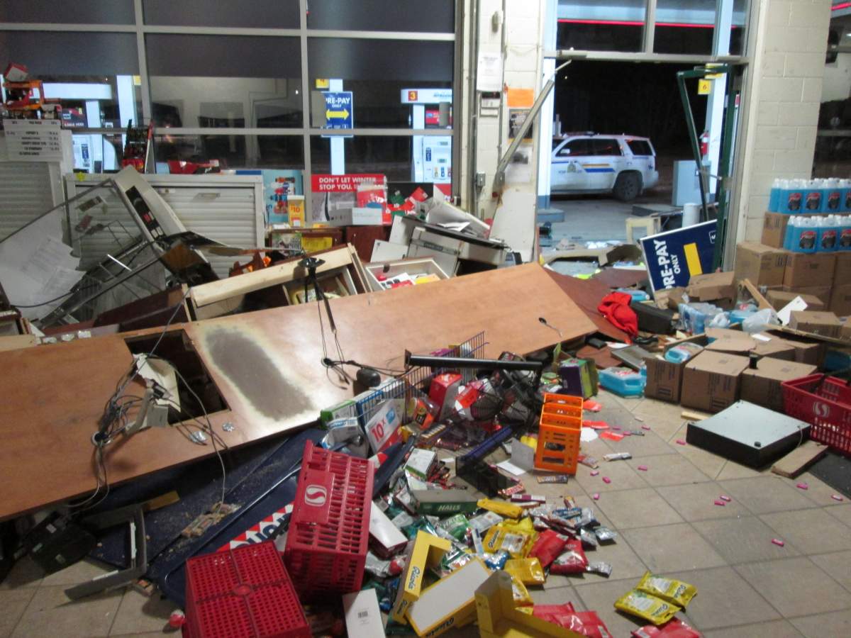 Damage at a southern Alberta business from an ATM theft. 