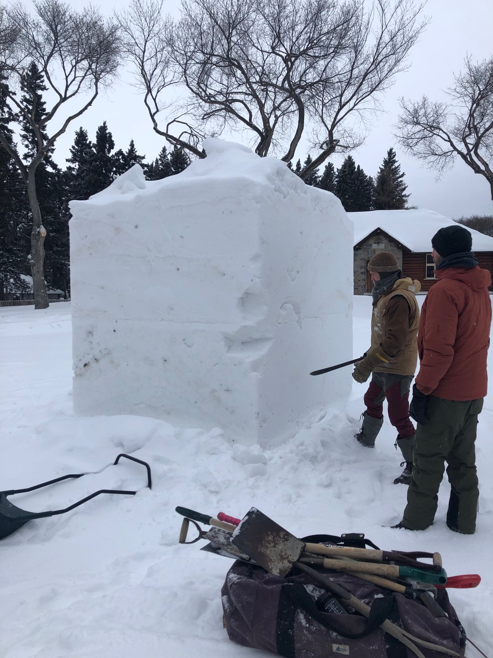 Ice sculptures being carved at Riding Mountain National Park.
