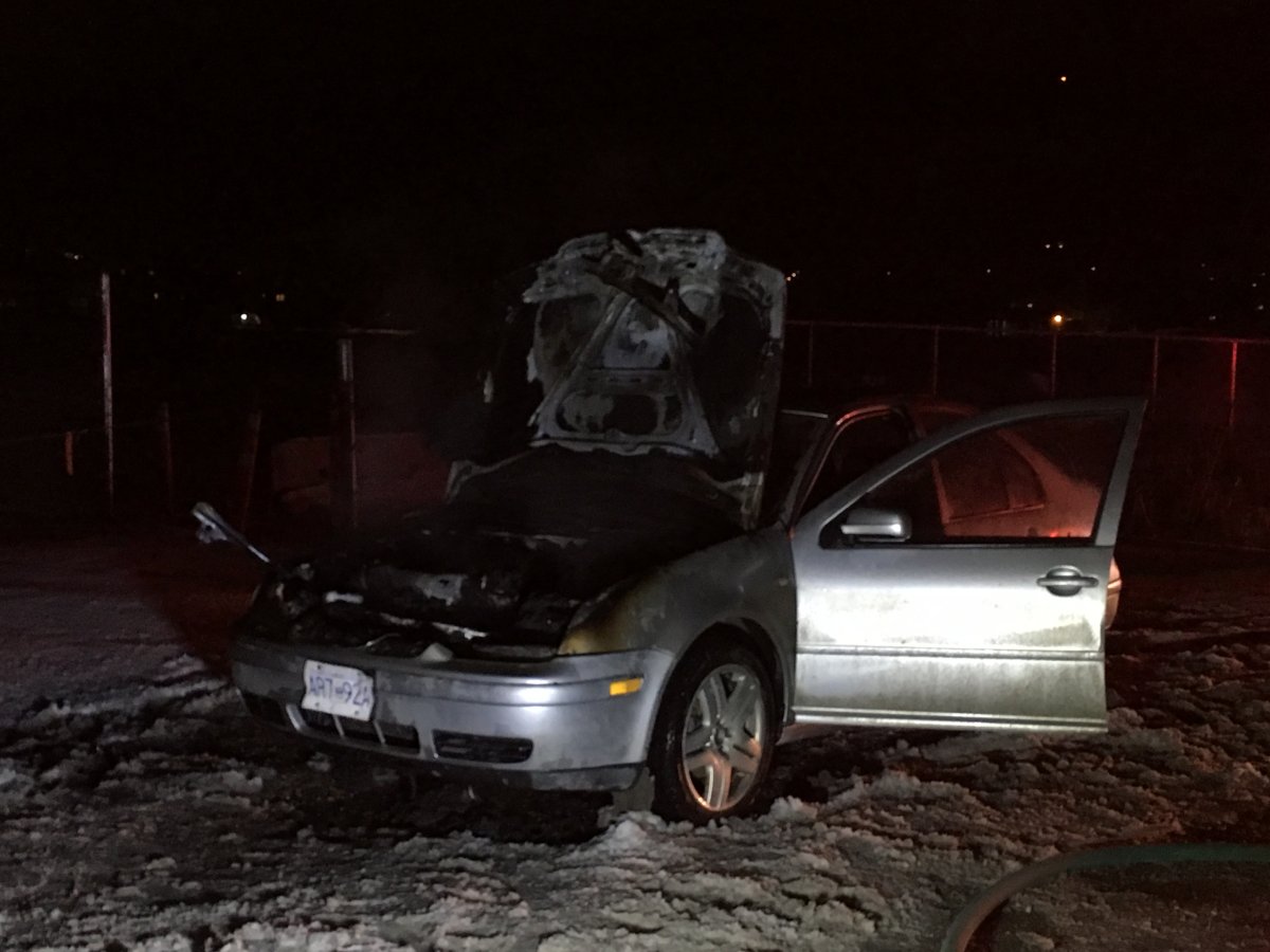 Fire crews responded to a vehicle blaze in Kelowna's Glenmore neighbourhood around 9:30 p.m. on Friday. 