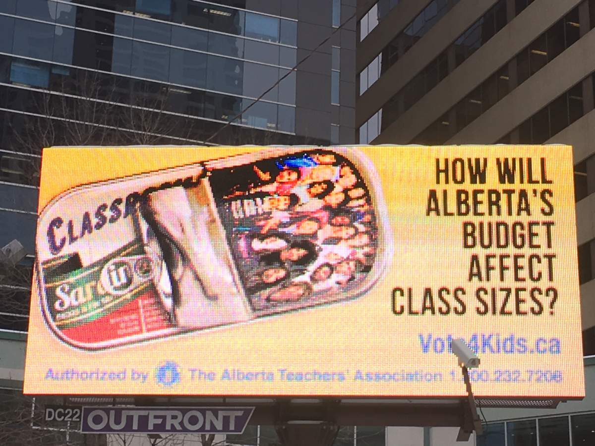 An Alberta Teachers’ Association billboard is seen in Calgary.