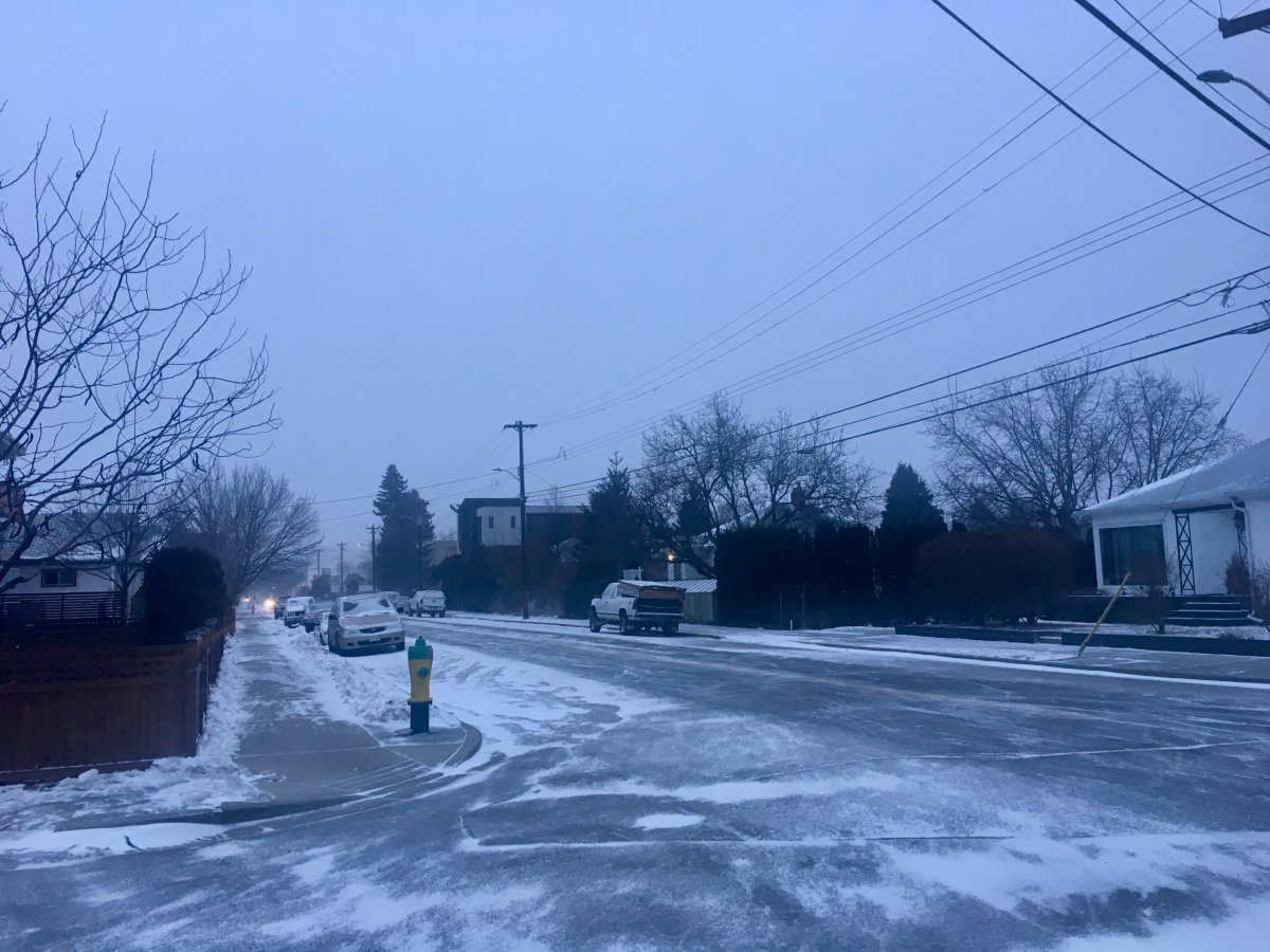 Biting temperatures and blowing snow in Penticton, B.C. on Monday morning. 