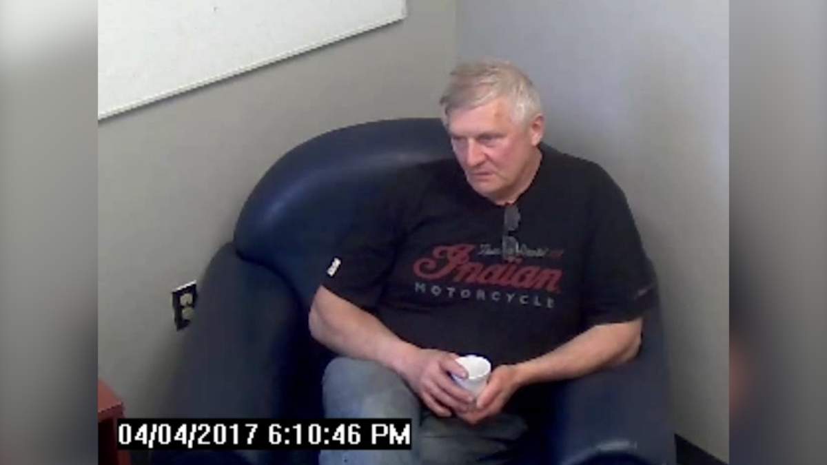 Sandor Rigo speaks to police following detention on drug charges on April 4, 2017.