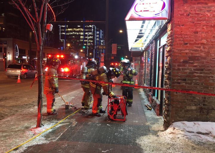 Firefighters closed a lane of downtown Edmonton's Jasper Avenue on Wednesday night after a fire broke out in a commercial space.