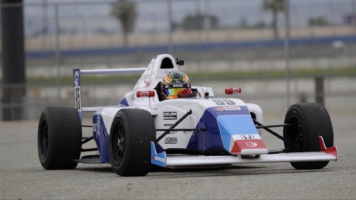 Fifteen-year-old Marco Kacic wins his Formula 4 debut race in Fontana, California. 