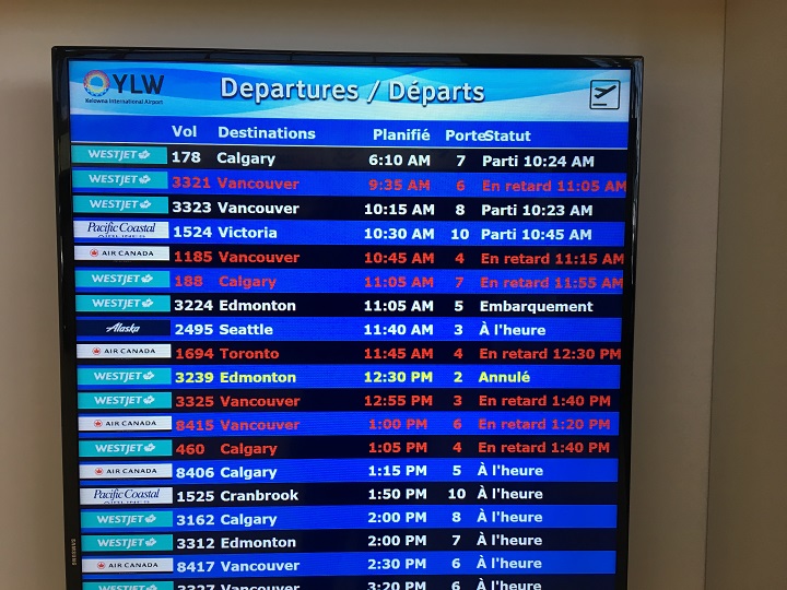 Flight Delays, Cancellations At Kelowna International Airport 