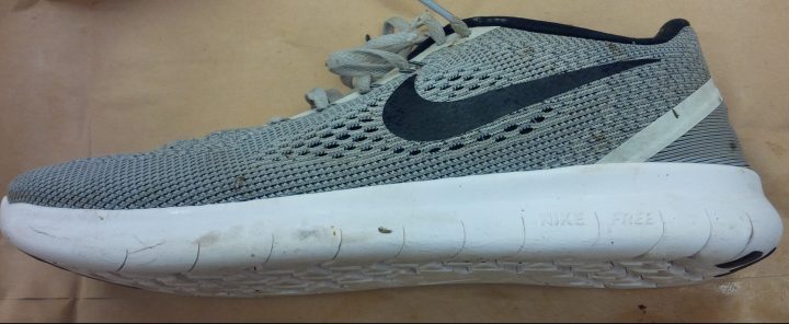 A human foot was discovered inside a Nike running shoe. 