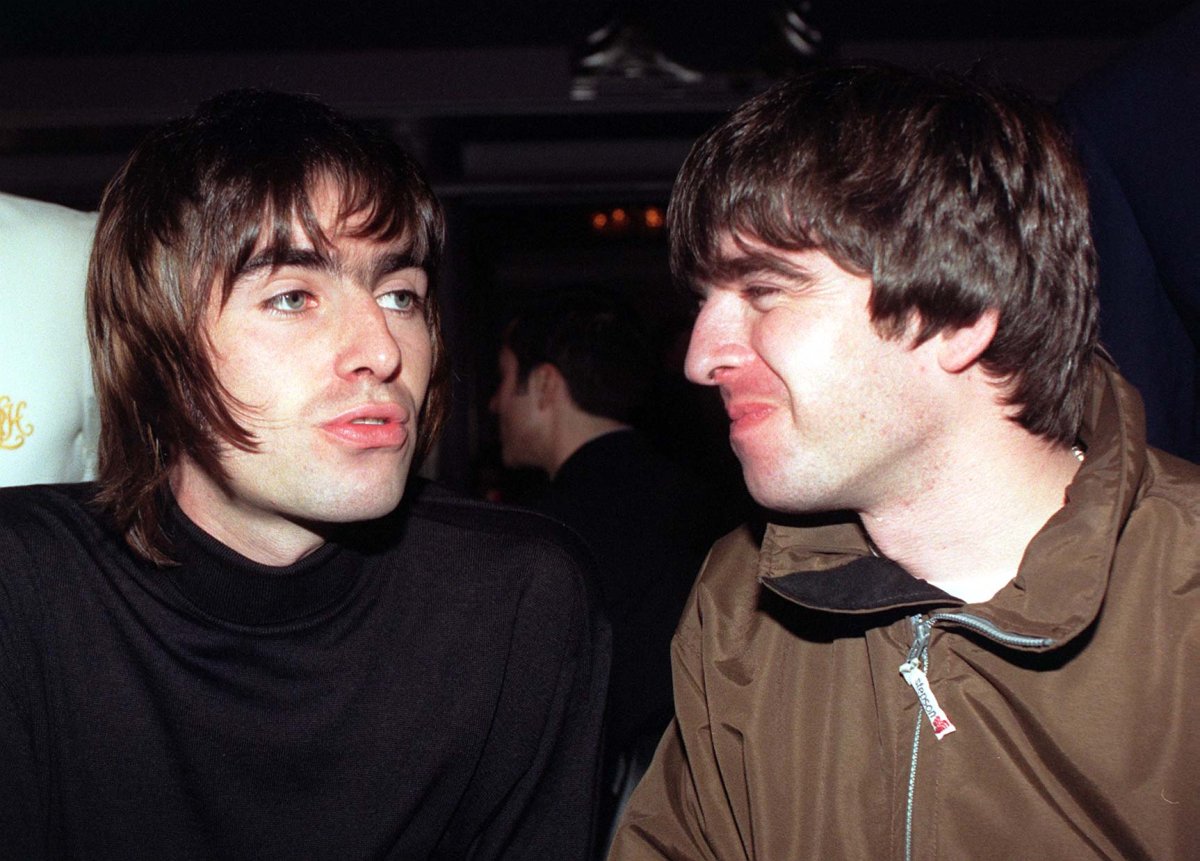 Oasis stars Liam and Noel Gallagher pictured at the Q Magazine music awards in London, England on  April 30, 2003.