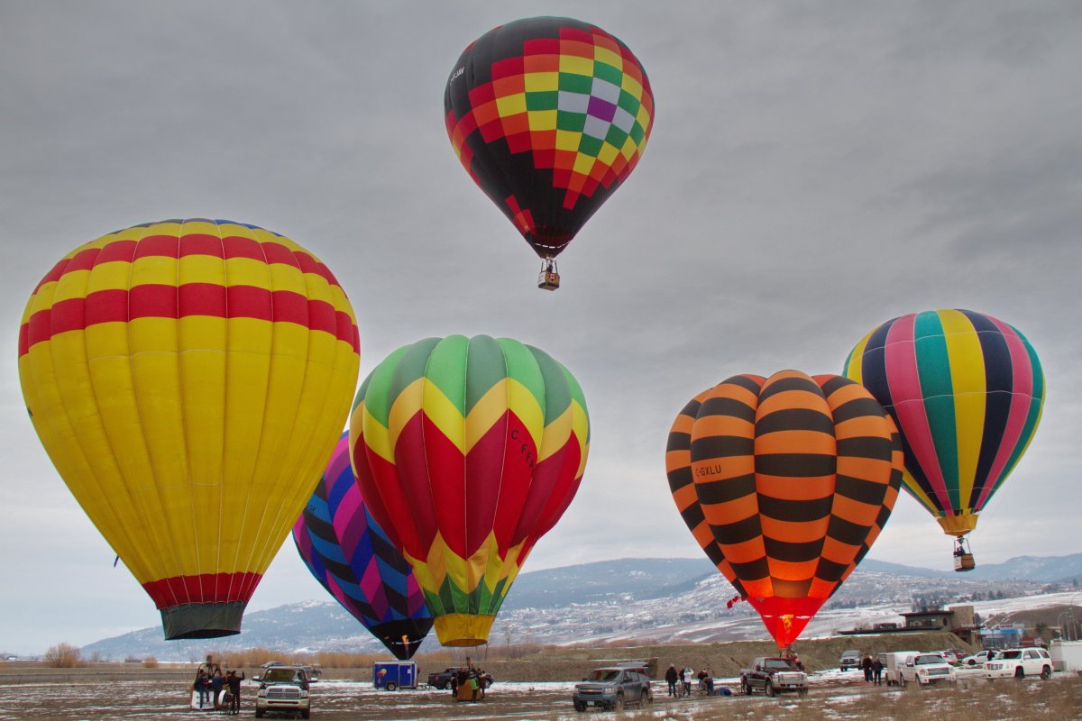 Balloons take off from Vernon for the first flight of the Vernon Winter Carnival.