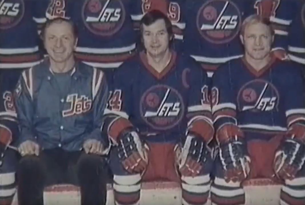 Ab McDonald (centre), former captain of the WHA's Winnipeg Jets, played 14 seasons in the NHL from 1958-72.