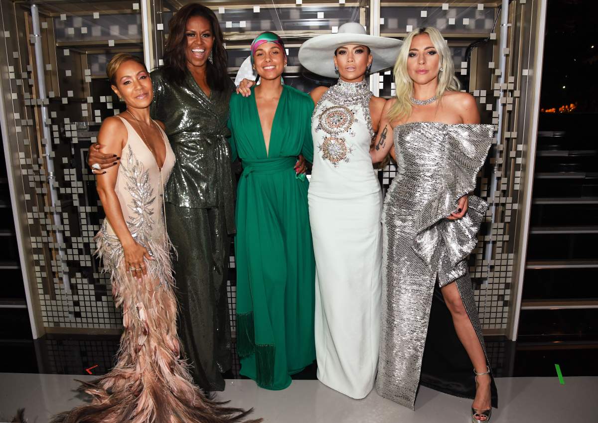 (L-R) Jada Pinkett, Michelle Obama ,Alicia Keys, Jennifer Lopez and Lady Gaga backstage during the 61st Annual Grammy Awards at Staples Center on Feb. 10, 2019 in Los Angeles, Calif.