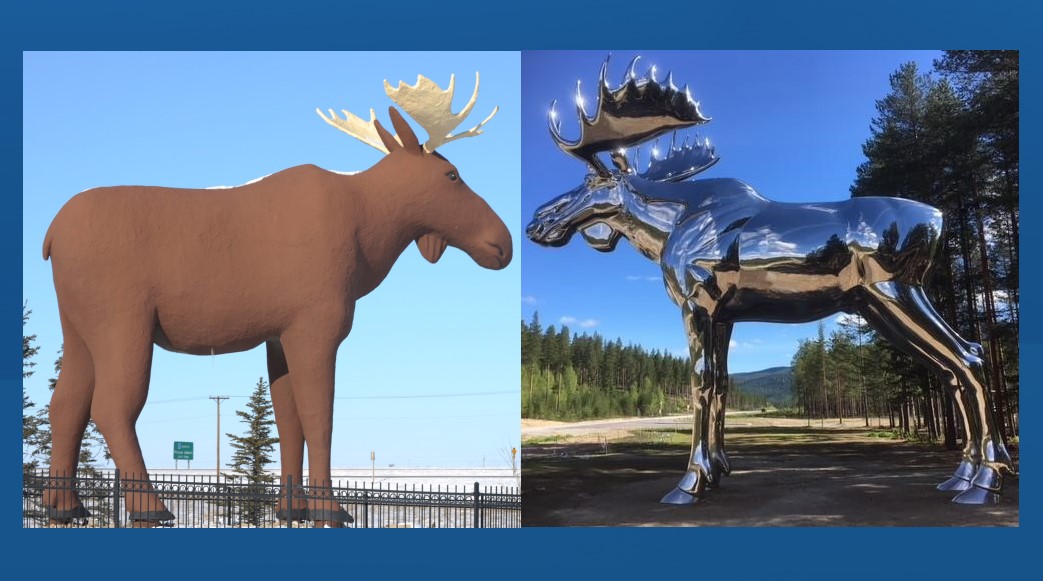 Mac the Moose, pictured in Moose Jaw, Sask., on Tuesday, Feb. 25, 2019, is competing with another moose statue in Stor-Elvdal, Norway, over which hooved ungulate stands higher.