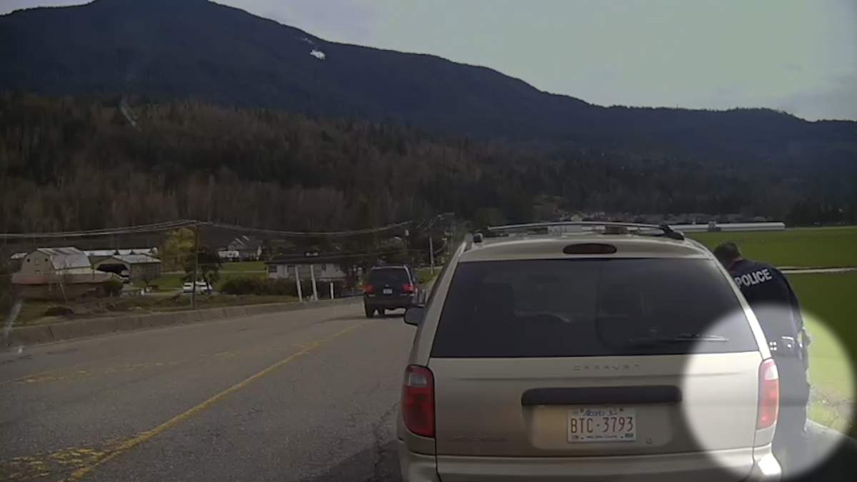 A partially obstructed view of PSD Doods sniffing Sandor Rigo’s vehicle.