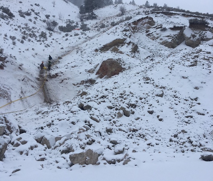 The Ministry of Transportation says work on the Highway 97 rockslide near Summerland had to be delayed Tuesday for weather-related safety concerns. Work will resume Wednesday, weather permitting.