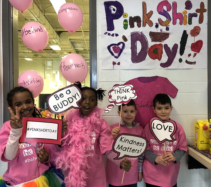 Students at Balwin School celebrate Pink Shirt Day on Feb. 27, 2019.