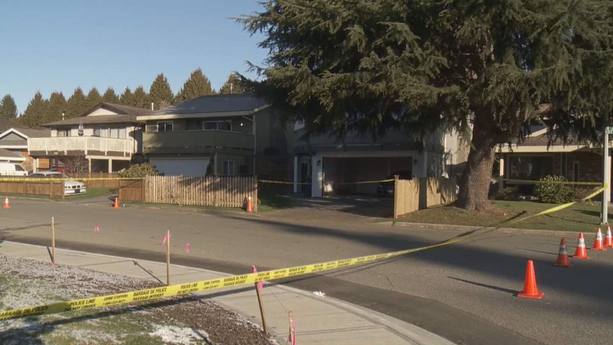 Richmond RCMP on scene at a home on Princeton Avenue Wednesday. 