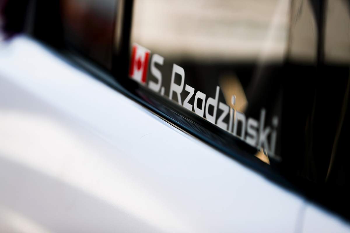 The name of Edmonton’s Stefan Rzadzinski is displayed on his TWR TECHEETAH Jaguar i-Pace race car. (Supplied by Stefan Rzadzinski via Jaguar Racing)