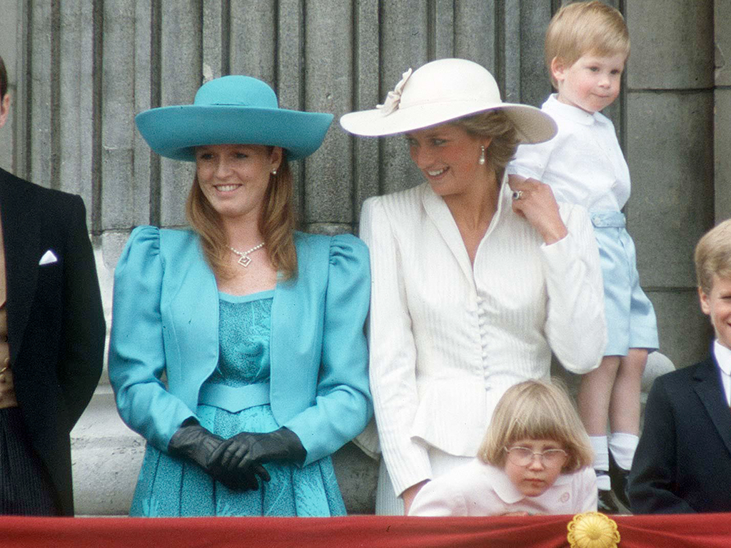 Sarah Ferguson and Princess Diana on the balcony of Buckingham Palace in 1987.