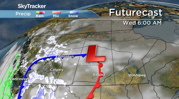 Saskatoon should briefly get scooped into some milder air by mid-week.