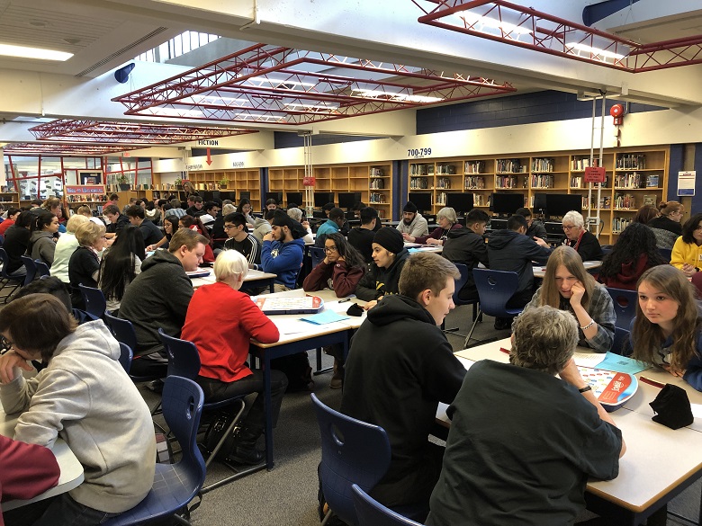 W.P. Wagner students join seniors for a game of Scrabble.
