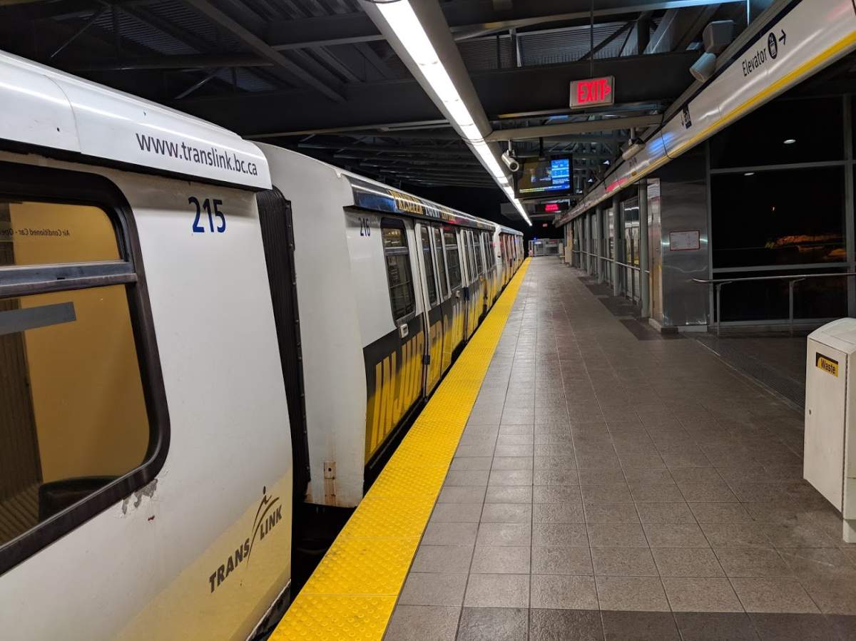 A SkyTrain arrives at a downtown Vancouver station in an undated file photo.