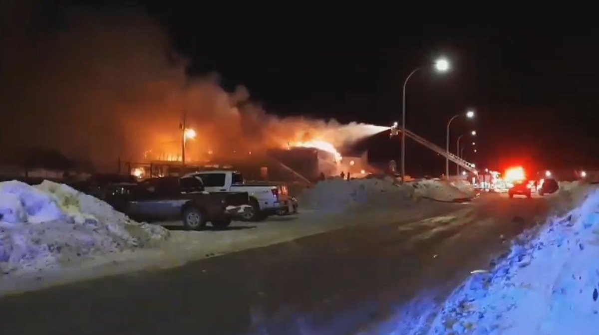 A fire has heavily damaged a Purolator distribution centre in Bathurst, New Brunswick. 
