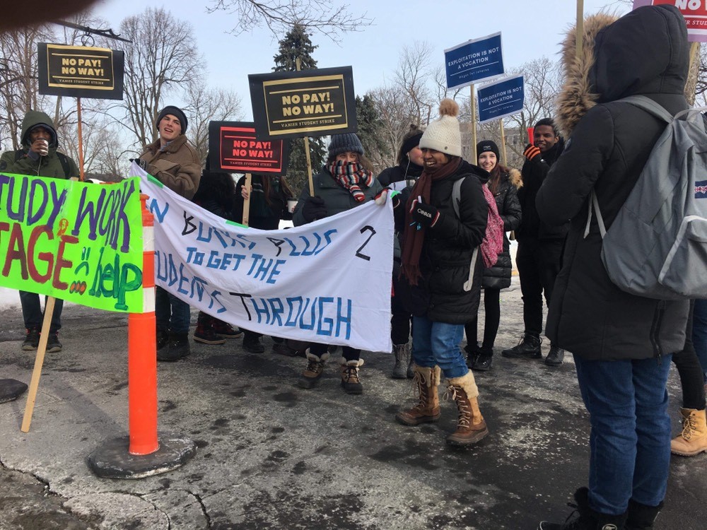 Students picketing outside Vanier College on Wednesday, February 20, 2019.Students picketing outside Vanier College on Wednesday, February 20, 2019.