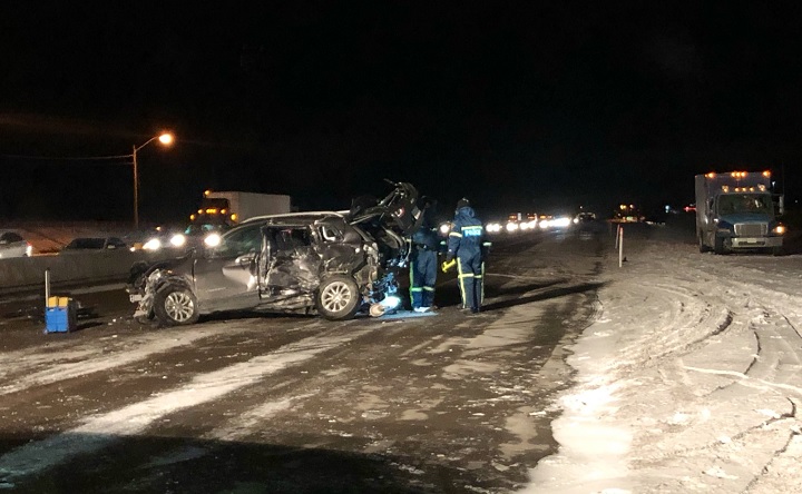 Northbound lanes of Highway 400 in Vaughan closed on Feb. 12, 2019 following multi-vehicle crash.