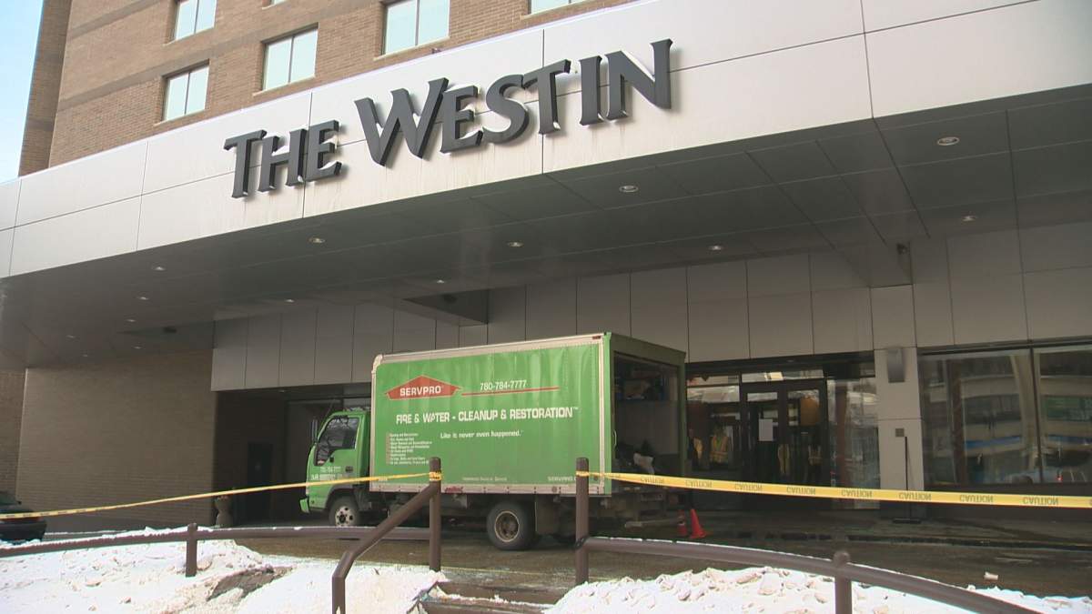 Westin Hotel in downtown Edmonton was forced to close its doors after a pipe burst on the fifth floor on Tuesday, Feb. 5, 2019.