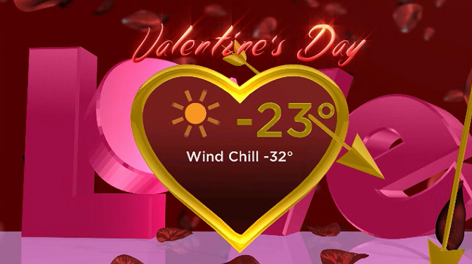 Wind chills stay in the -30s all day on Valentine’s Day in Saskatoon.