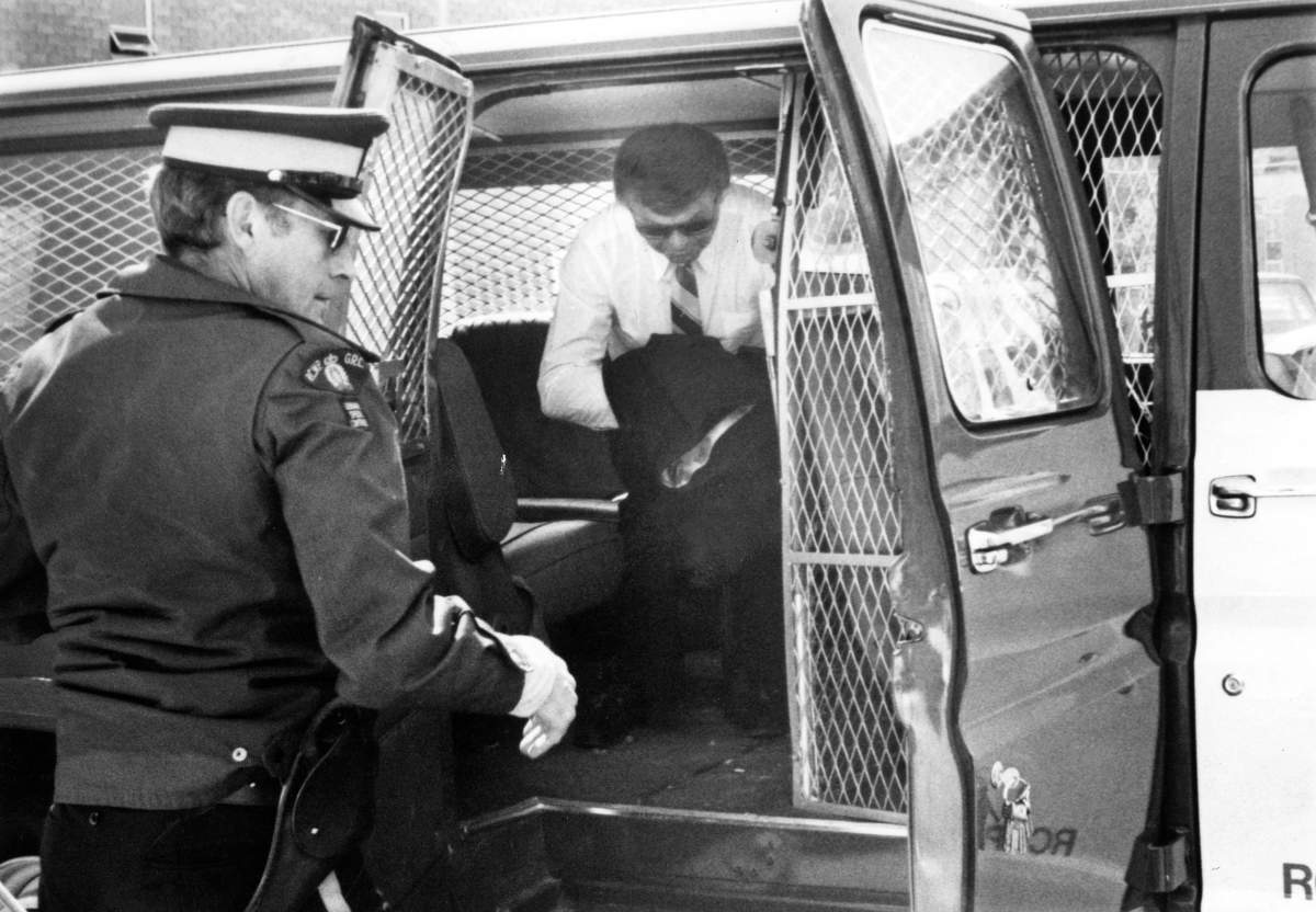 Former provincial cabinet minister Colin Thatcher was refused bail May 8, 1984 by a provincial court judge in Regina, Sask. Thatcher was arrested May 7, 1984 and charged with the murder of his former wife, JoAnn Wilson.