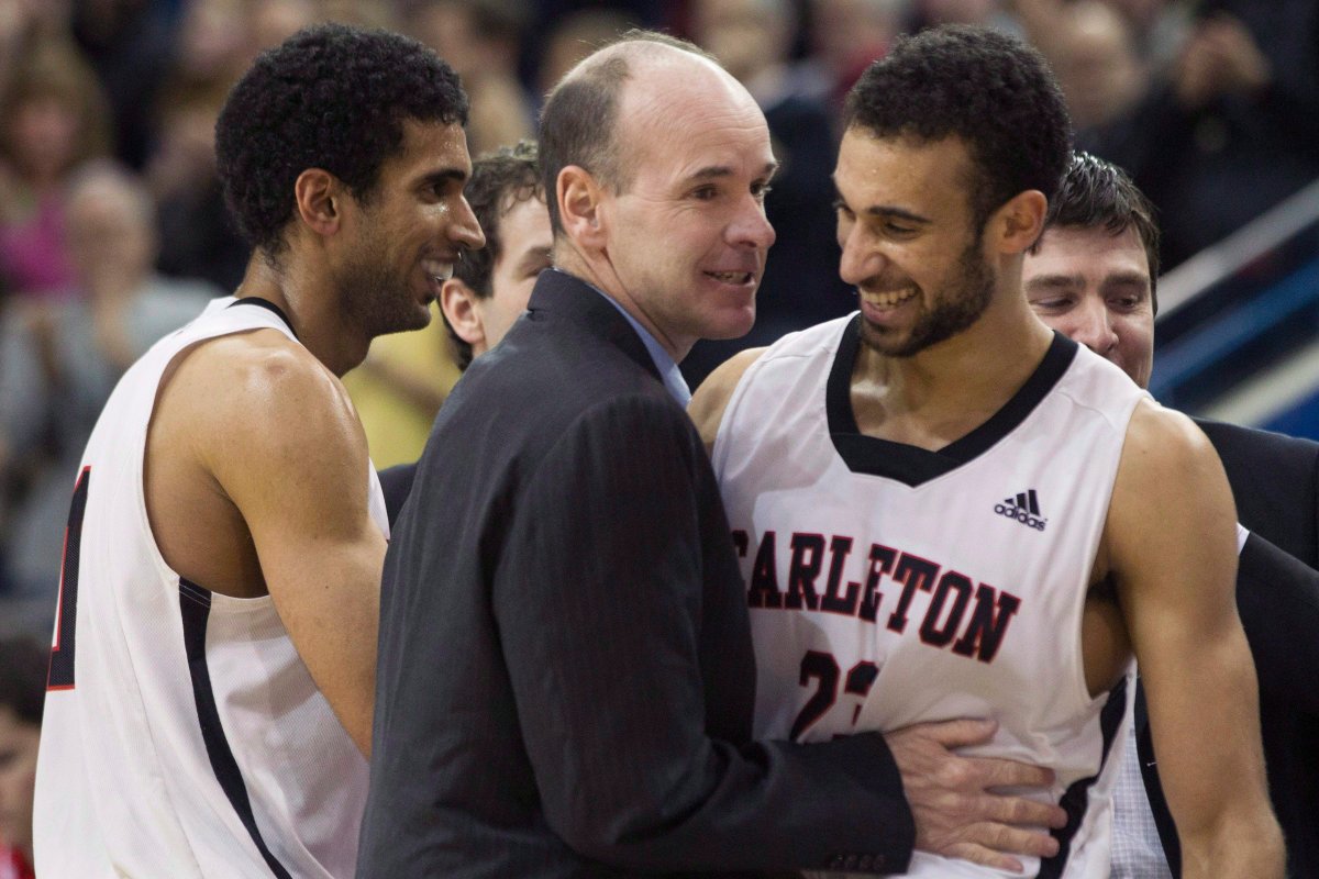 Thomas Scrubb and Philip Scrubb with former Carleton Ravens coach Dave Smart (centre). The three will reunite under the Ottawa BlackJacks banner, with Smart as the general manager and the Scrubb brothers as the CEBL expansion team's latest signings.