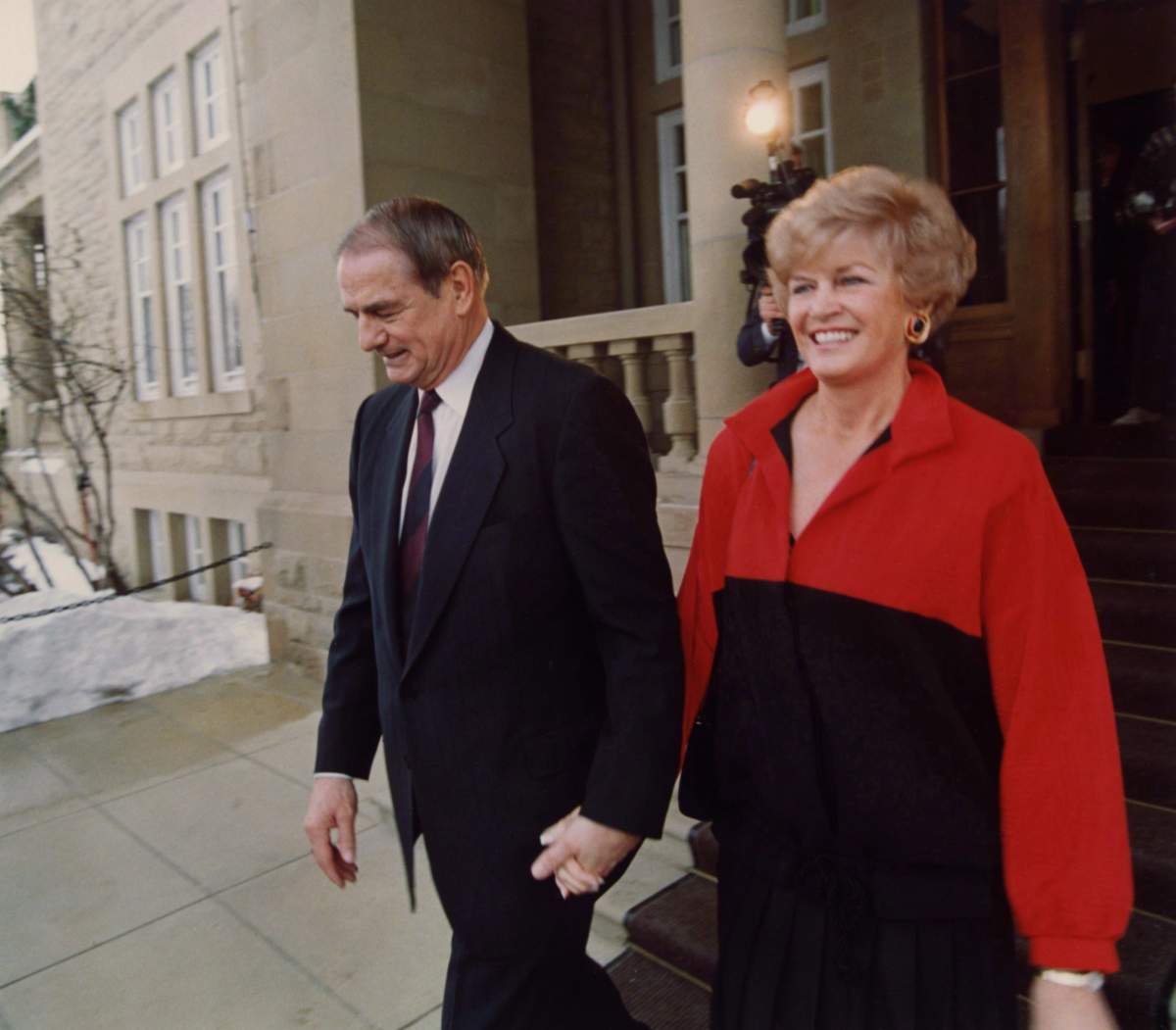 Departing Alberta Premier Don Getty and his wife Margaret leave Alberta’s Government House after tendering his resignation and watching the swearing in of Ralph Klein, Edmonton, Dec. 14, 1992.