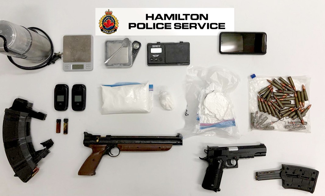 Officers seized $45,000 in cocaine, two replica firearms, ammunition, an undisclosed amount of Canadian currency and drug paraphernalia, according to police.