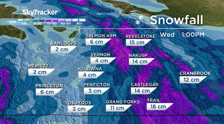 2 to 4 centimetres of snow is possible in the valley by late Tuesday.