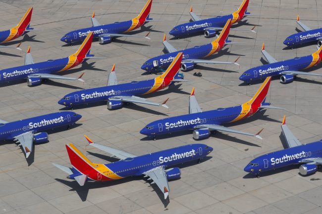 A number of grounded Southwest Airlines Boeing 737 MAX 8 aircraft are shown parked at Victorville Airport in Victorville, Calif., March 26, 2019.
