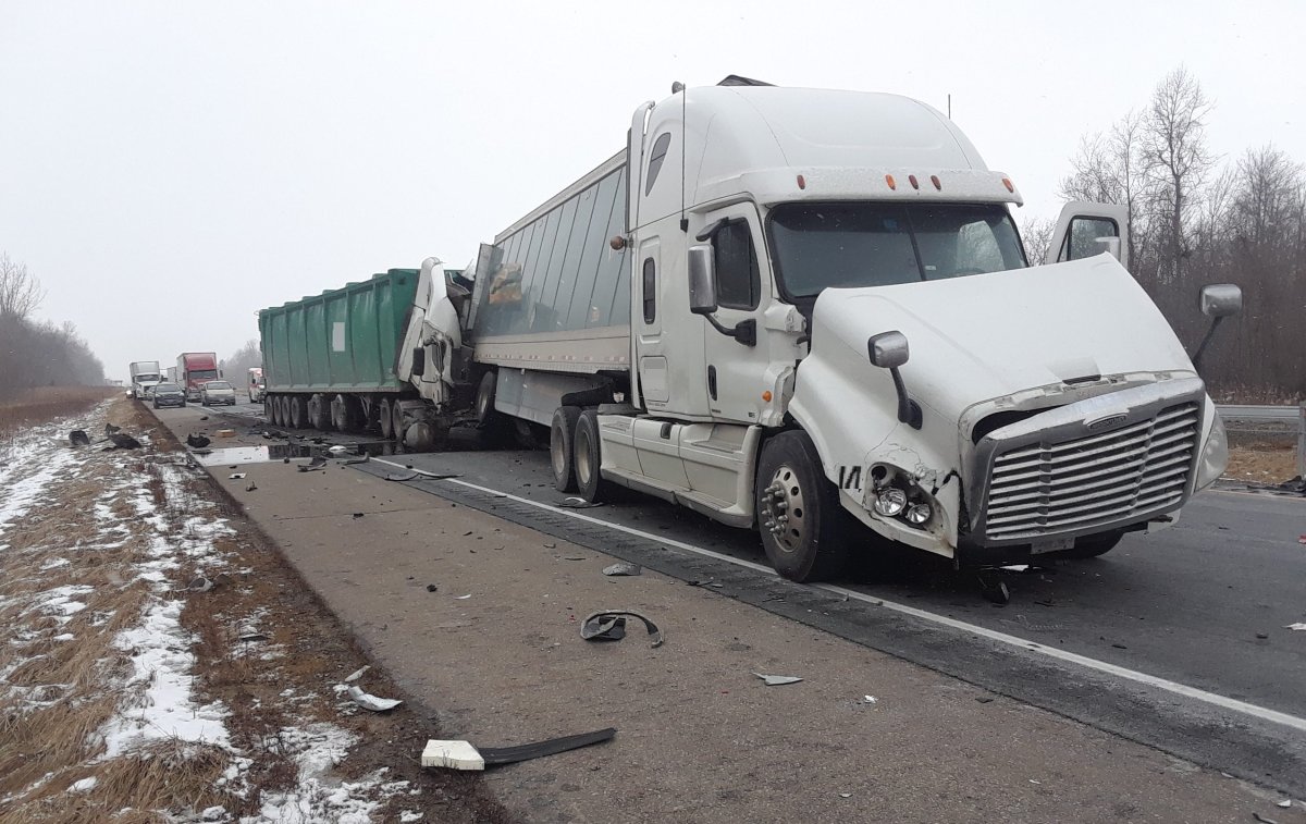 Police said one person was pronounced dead and two people were injured in three separate incidents on Highway 401 near Chatham on Monday.