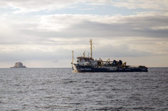 In this Jan. 8, 2018 file photo, the Sea-Watch rescue ship waits off the coast of Malta. 



