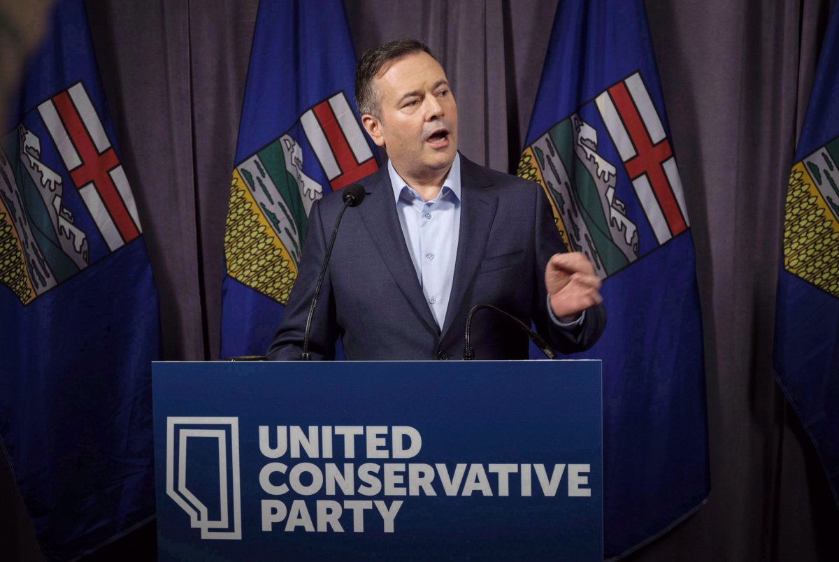 Jason Kenney speaks to the media at his first convention as leader of the United Conservative Party in Red Deer, Alta., Sunday, May 6, 2018. 