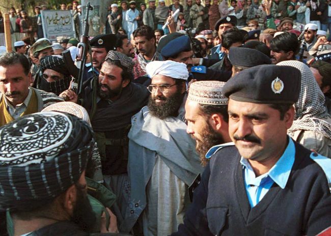 In this Jan. 27, 2000 file photo, Masood Azhar, leader of Jaish-e-Mohammad arrives in Islamabad, Pakistan.